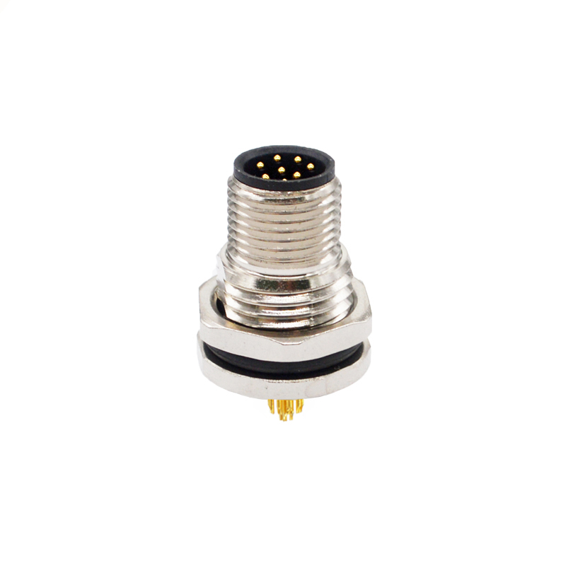 M12 8pins A code male straight front panel mount connector PG9 thread,unshielded,solder,brass with nickel plated shell